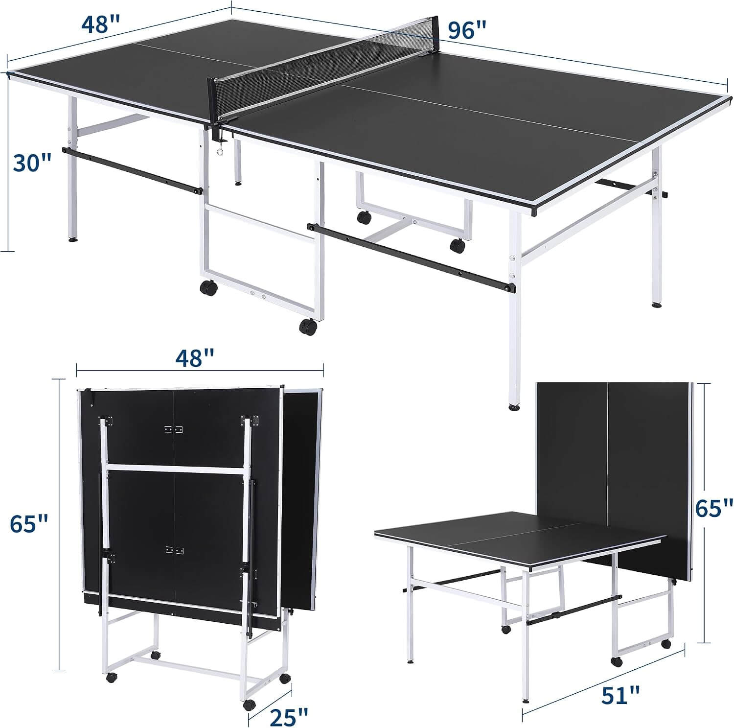 Garvee FDHSD 8ft Portable Ping Pong Table Tennis Table
