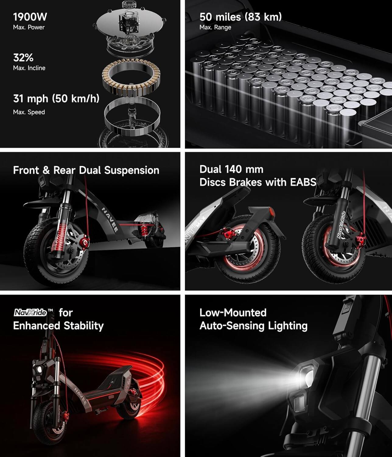 Navee NT5 MAX 1900W Dual Telescopic Electric Scooter