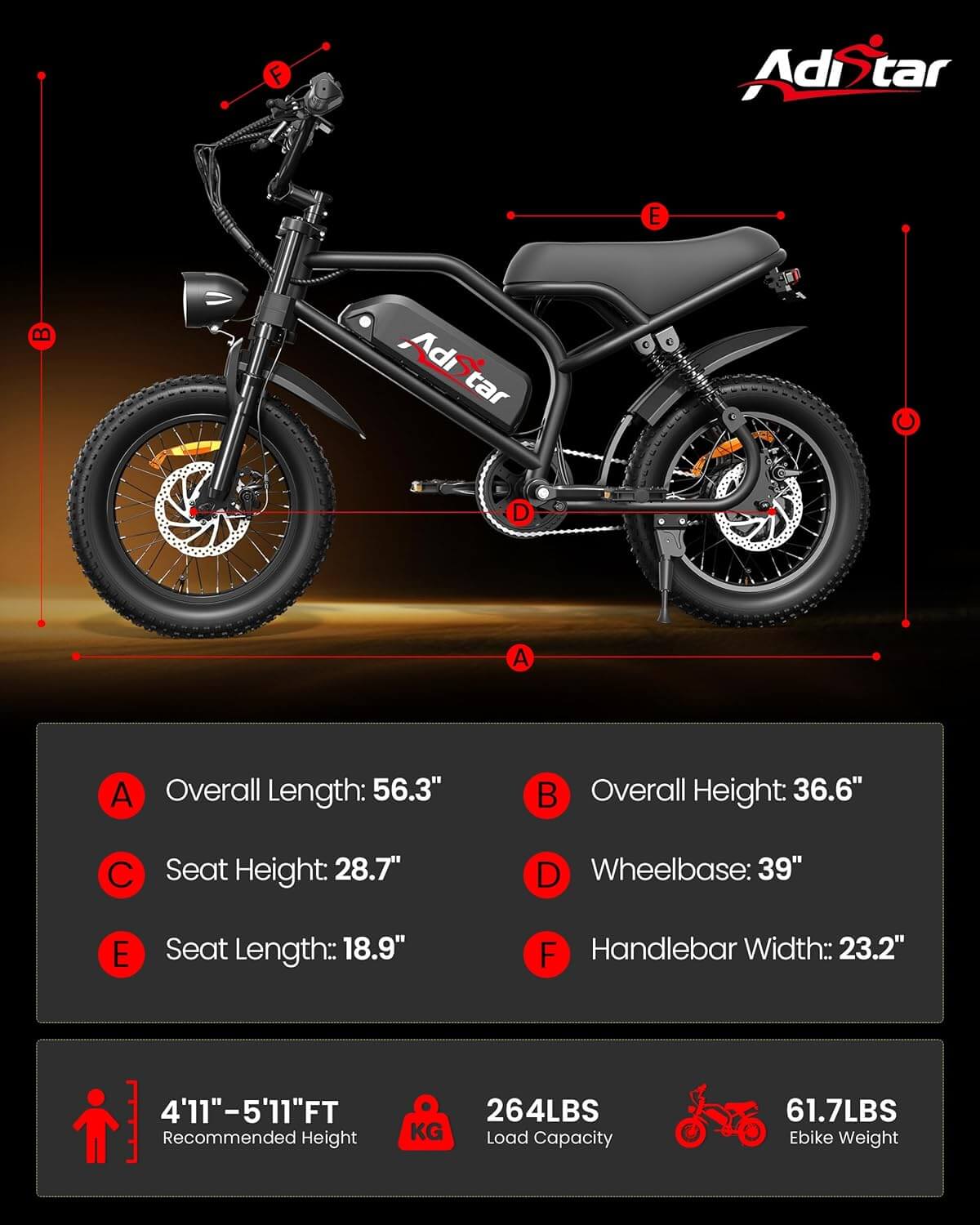 Adistar OS01 1500W 48V Full Suspension Fat Tire Electric Bike