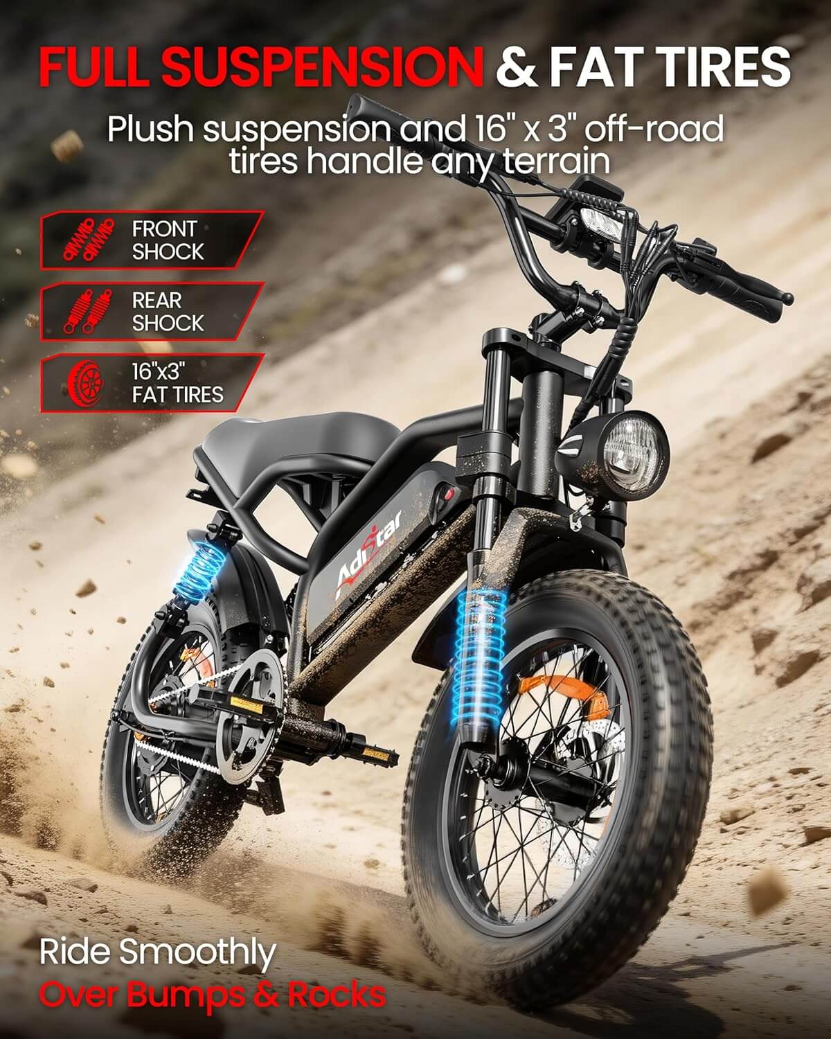 Adistar OS01 1500W 48V Full Suspension Fat Tire Electric Bike