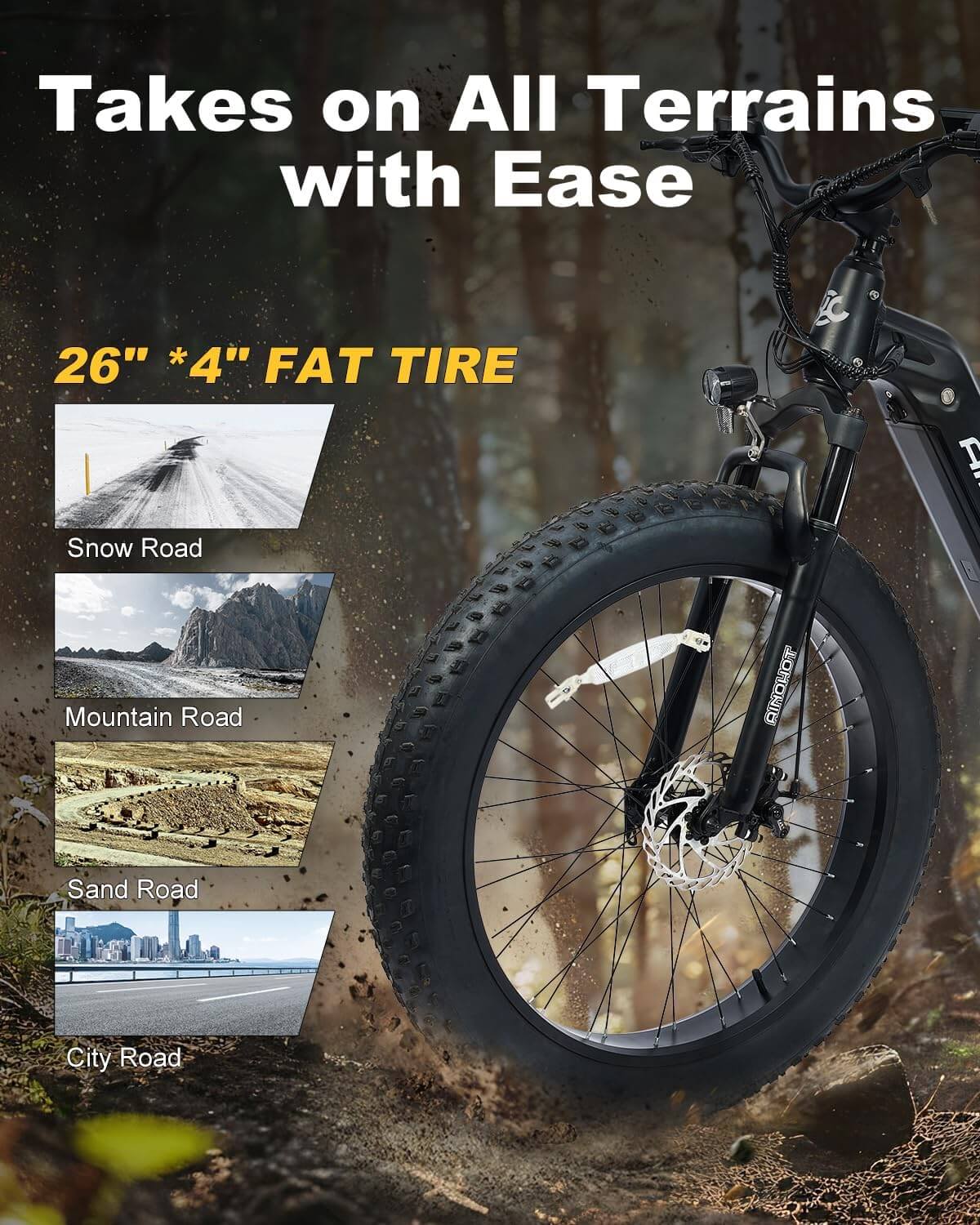 Ainohot Terra 1000W 48V Fat Tire Electric Mountain Bike