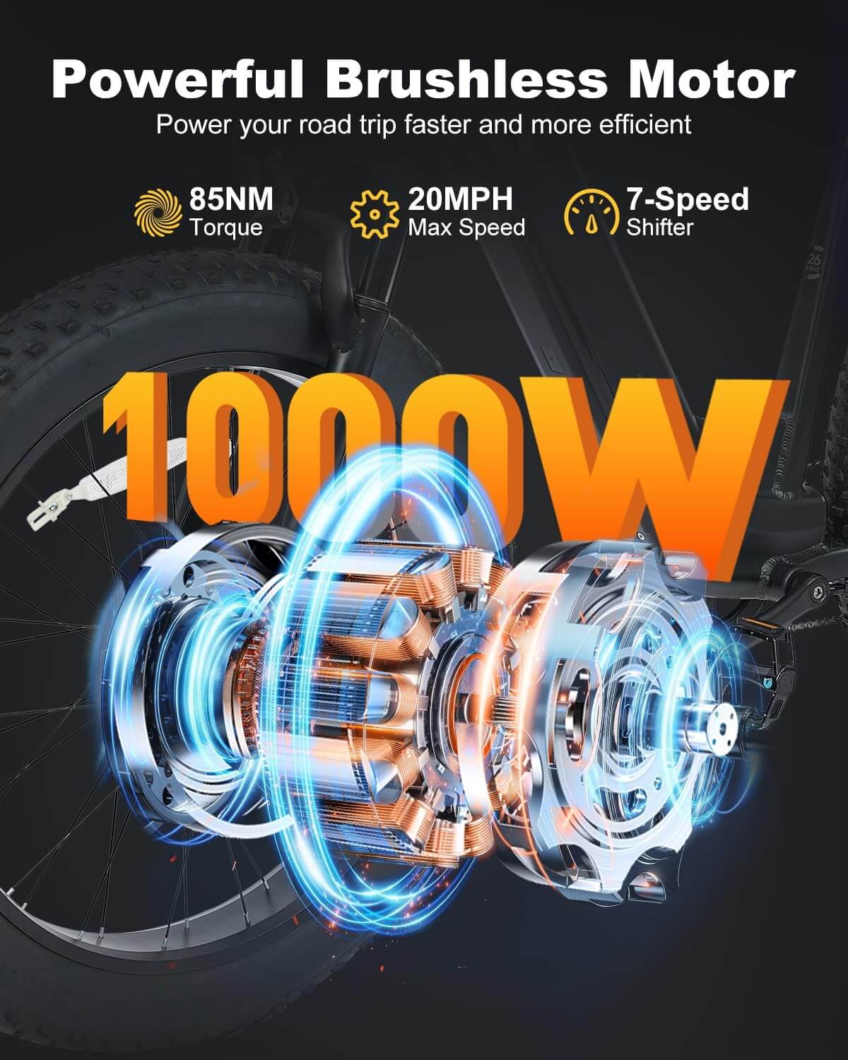 Ainohot Terra 1000W 48V Fat Tire Electric Mountain Bike