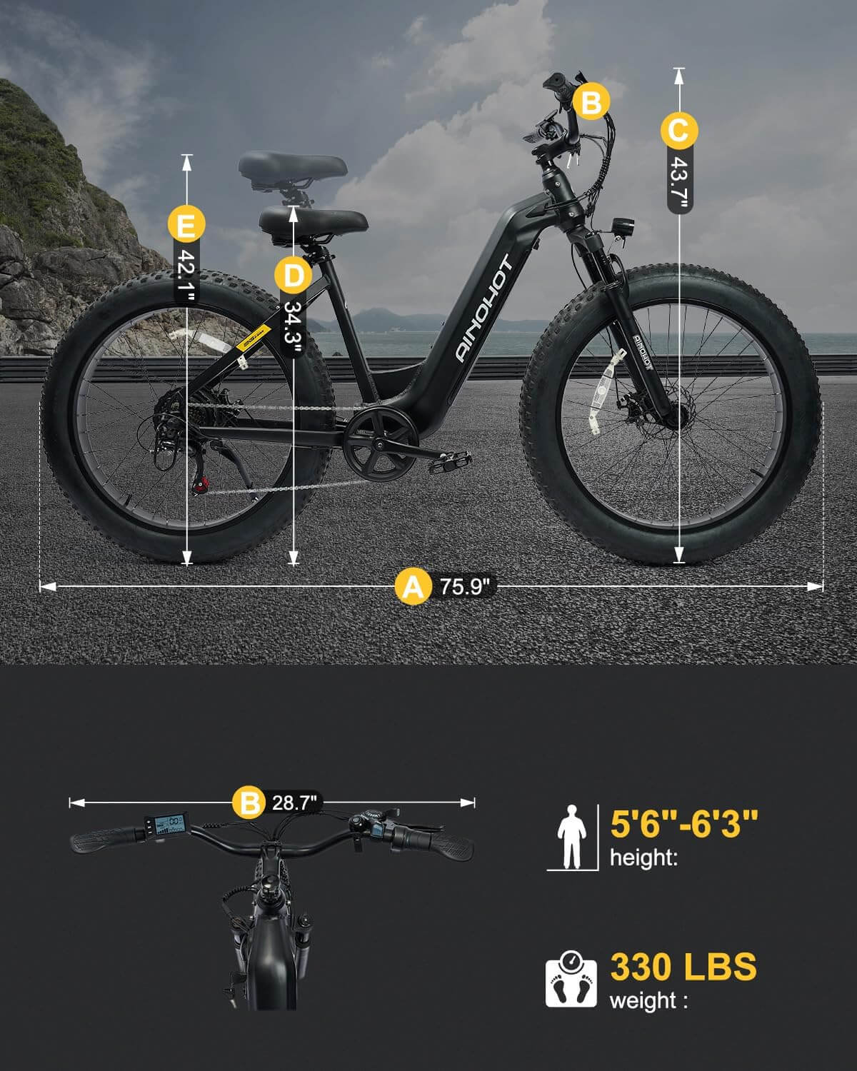 Ainohot Terra 1000W 48V Fat Tire Electric Mountain Bike