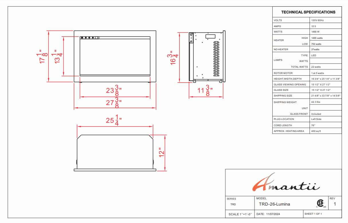 Amantii TRD LUMINA Traditional Electric Fireplace/Insert, Oak Log Media Kit