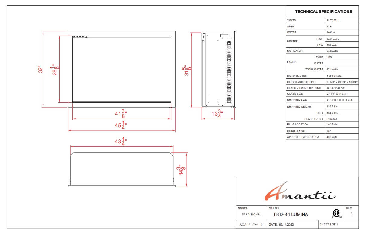 Amantii TRD LUMINA Traditional Electric Fireplace/Insert, Oak Log Media Kit