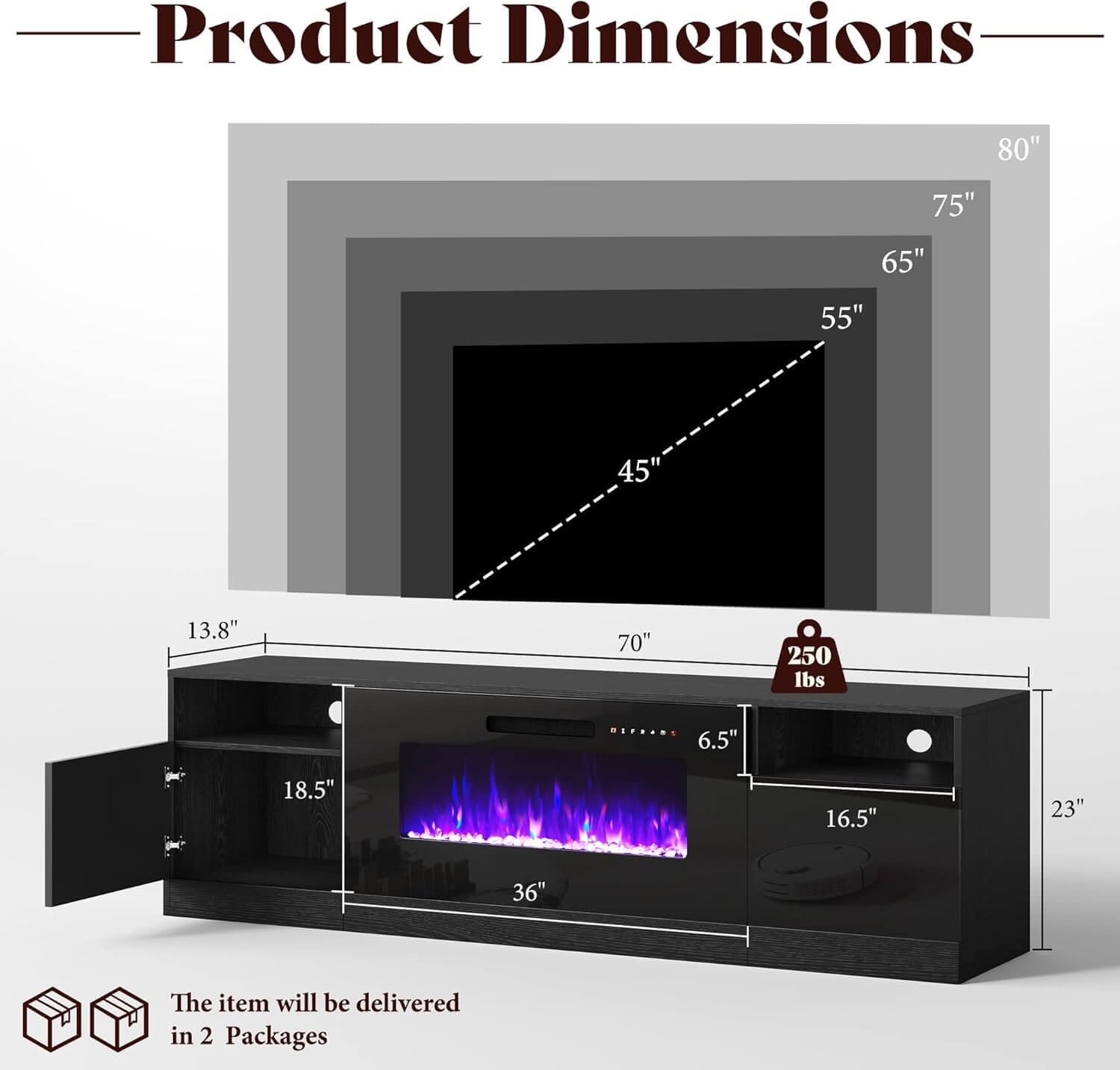 Amerlife 70" TV Stand with 36" Electric Fireplace
