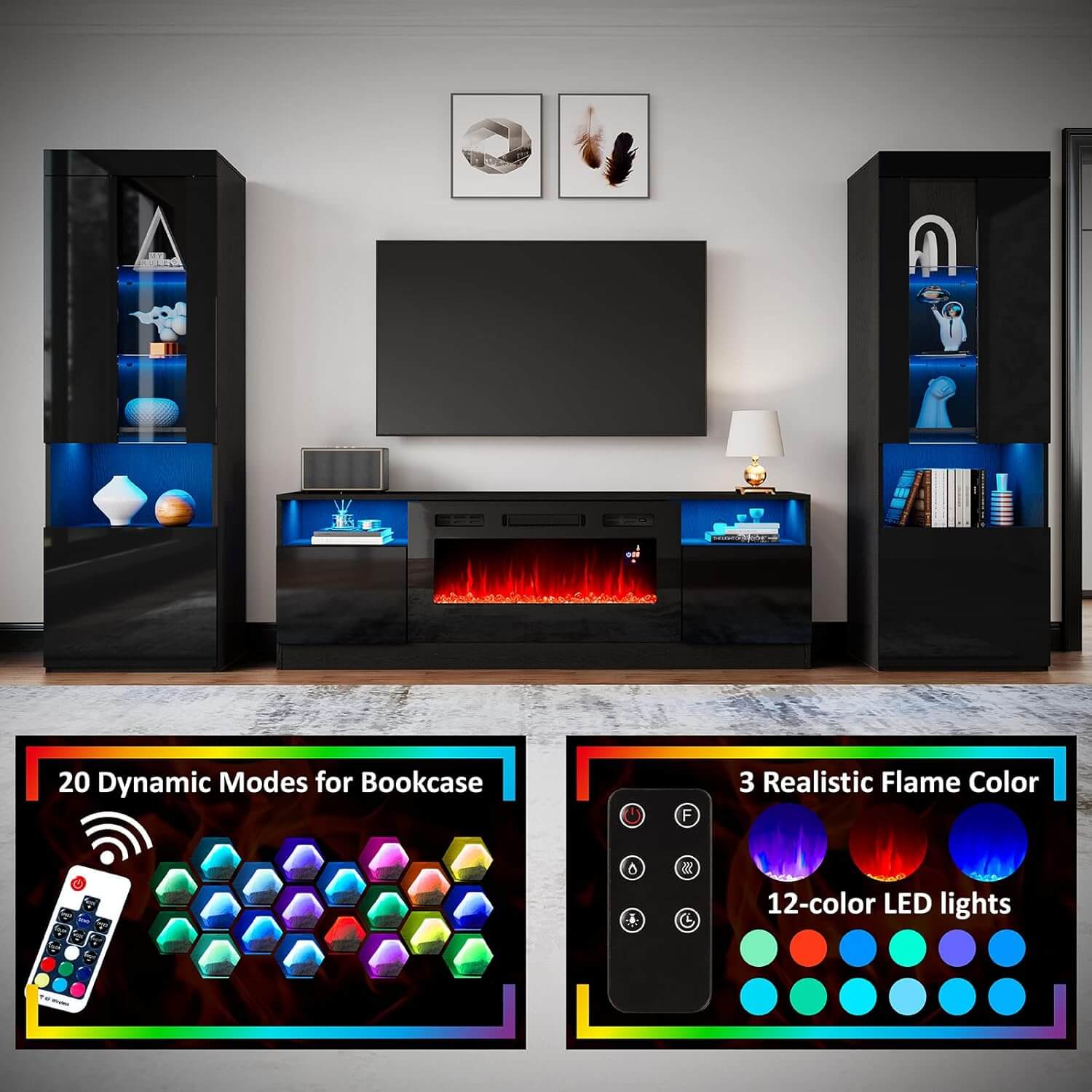 Amerlife 70" TV Stand with 36" Electric Fireplace