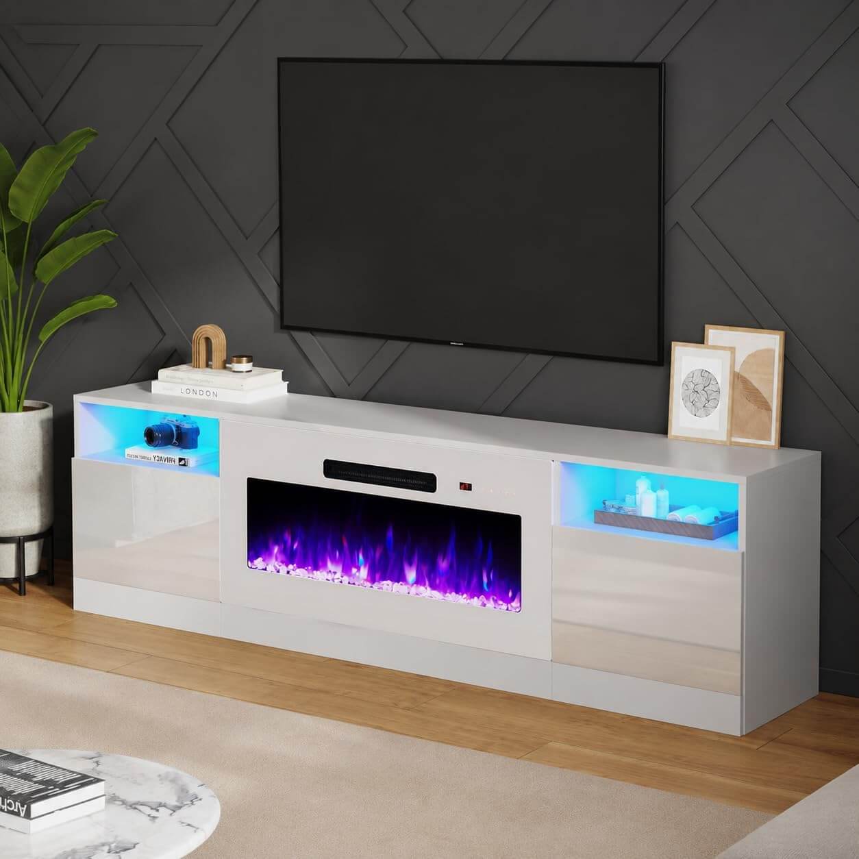 Amerlife 70" TV Stand with 36" Electric Fireplace
