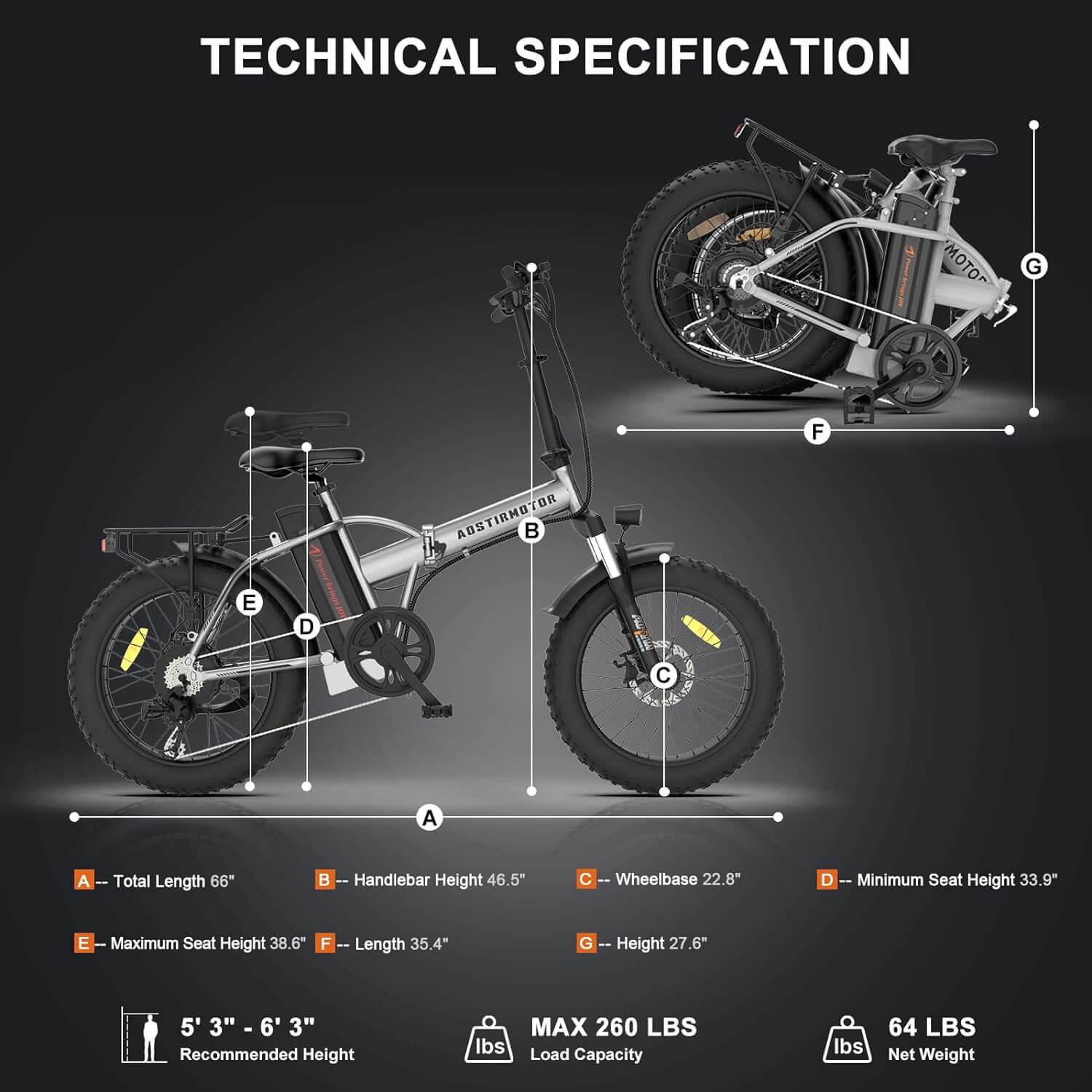 2024 Aostirmotor A30 750W 48V 7 Speed Folding Fat Tire Electric Bike