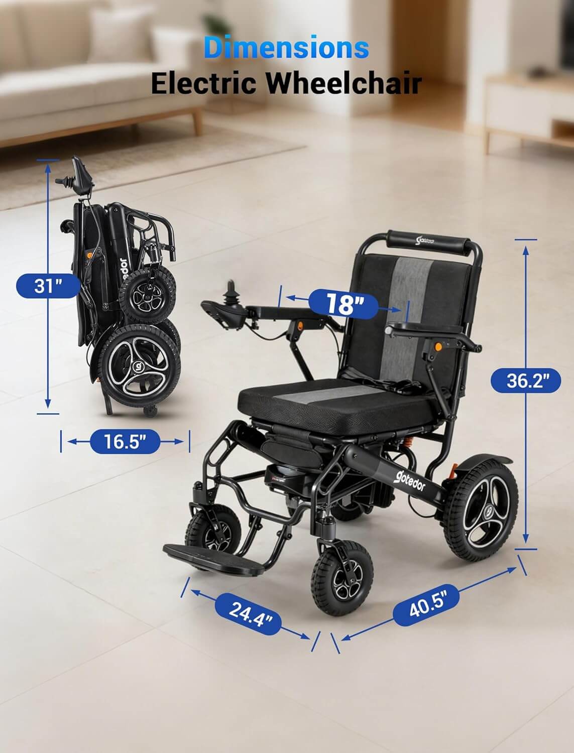 Aotedor W5526 Dual Battery Folding Electric Power Wheelchair