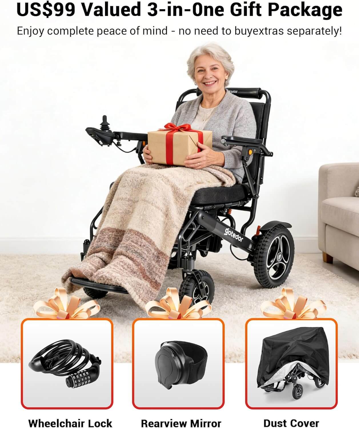 Aotedor W5526 Dual Battery Folding Electric Power Wheelchair