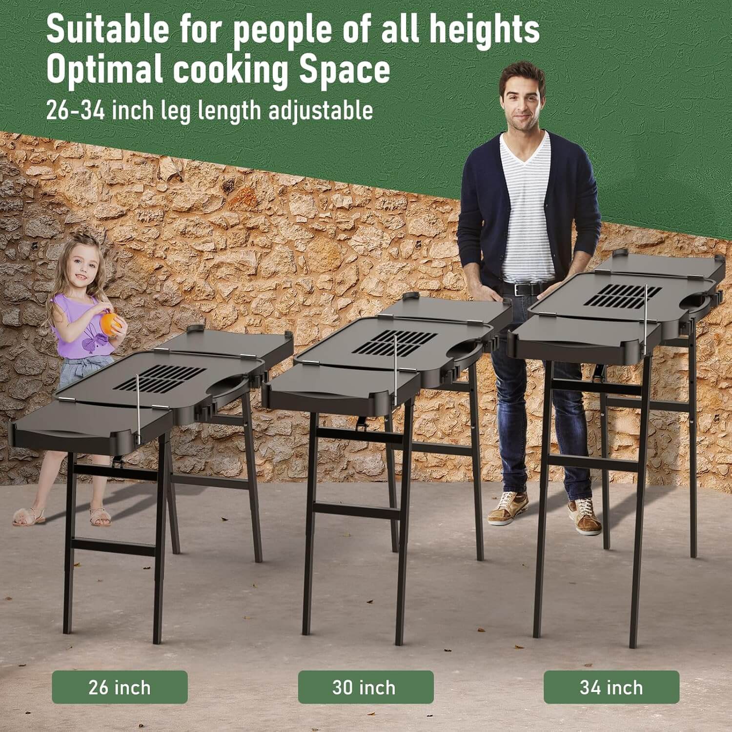 BBQMall 26"/30"/34" Portable Outdoor Grill Stand/Cart