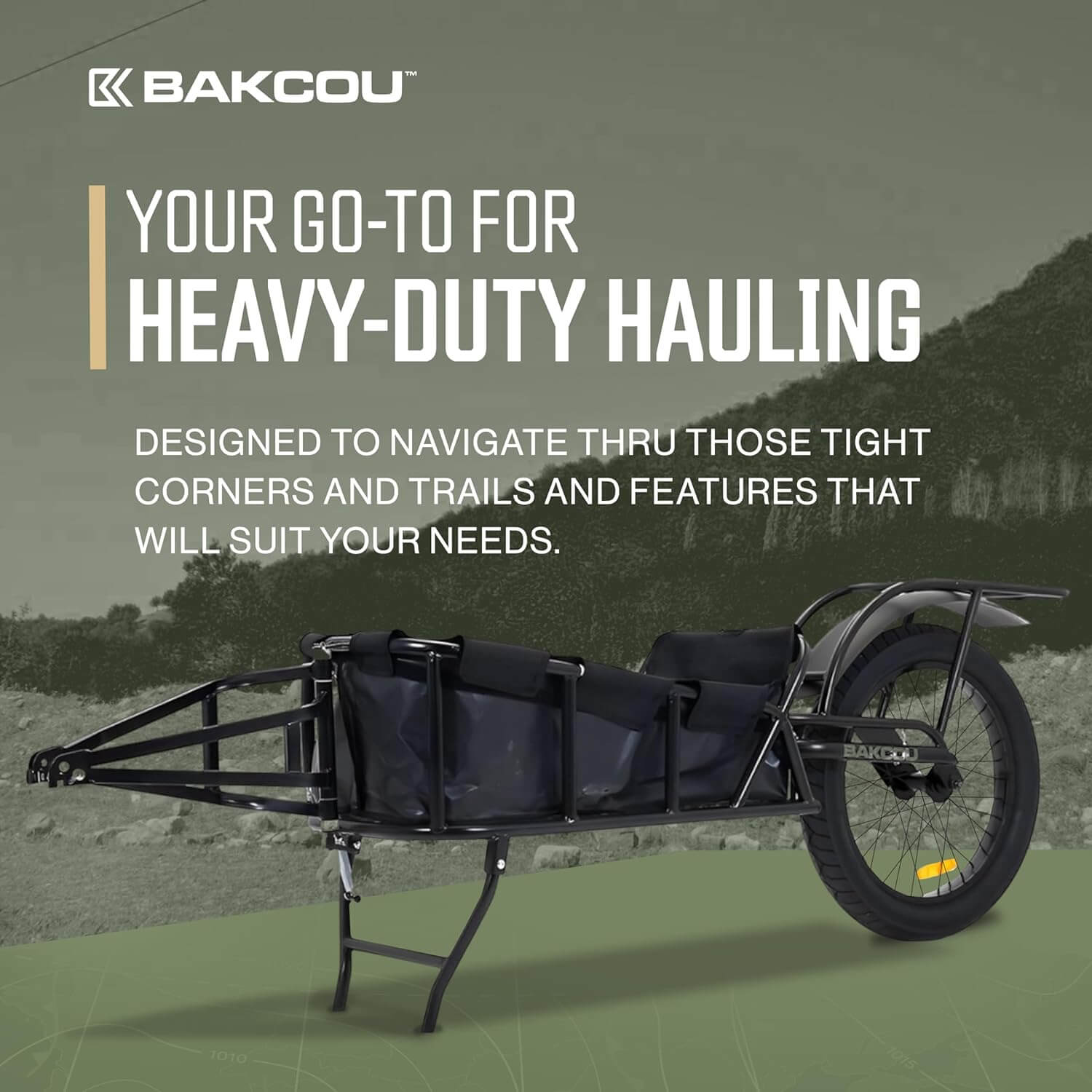 Bakcou (BackCountry) EBikes Single Wheel HUNTING CARGO Bike Trailer