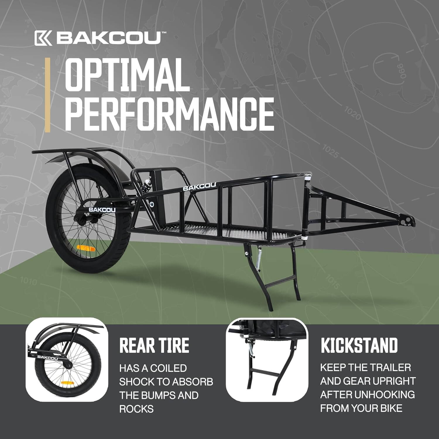 Bakcou (BackCountry) EBikes Single Wheel HUNTING CARGO Bike Trailer