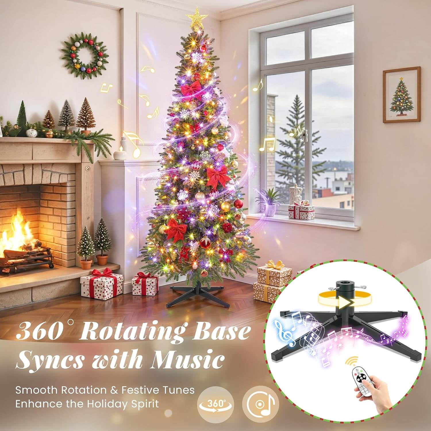 Bobkid SLIM PENCIL Pre-Lit LED Spinning Christmas Tree