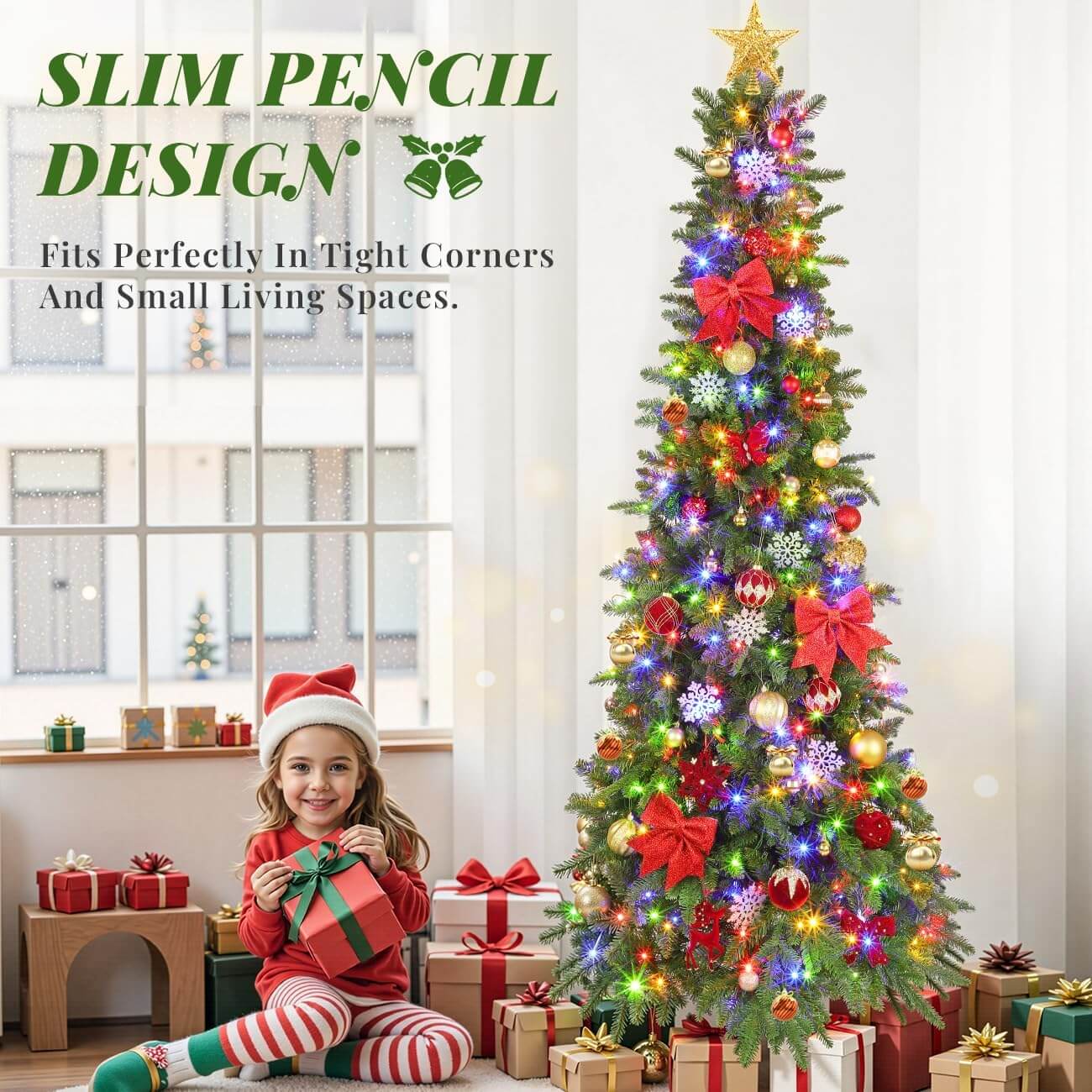 Bobkid SLIM PENCIL Pre-Lit LED Spinning Christmas Tree