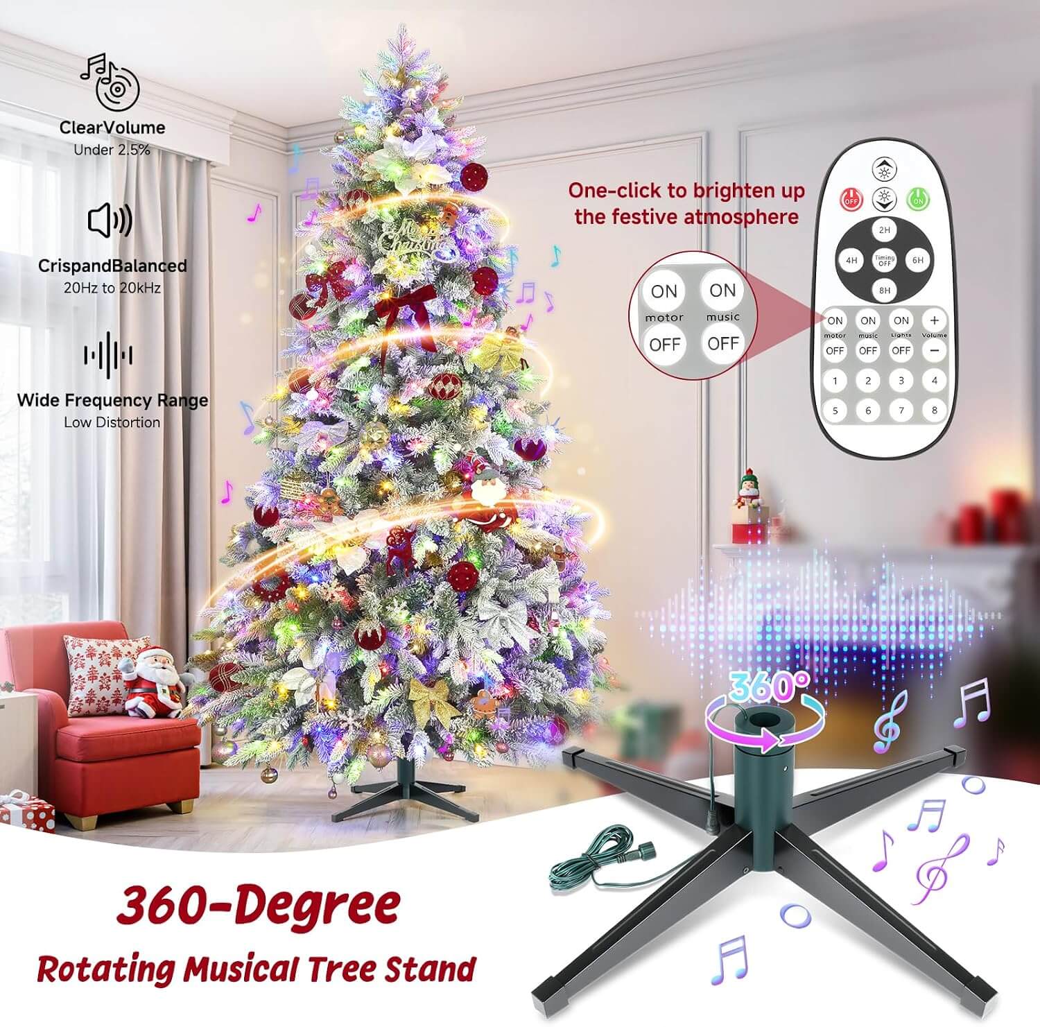 Bobkid WHITE SNOW Pre-Lit LED Spinning Christmas Tree