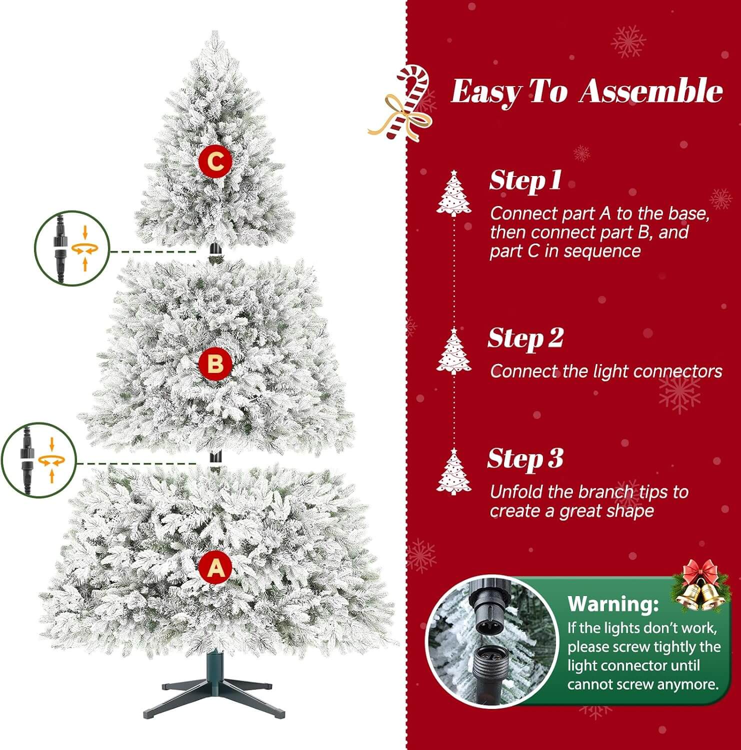 Bobkid WHITE SNOW Pre-Lit LED Spinning Christmas Tree