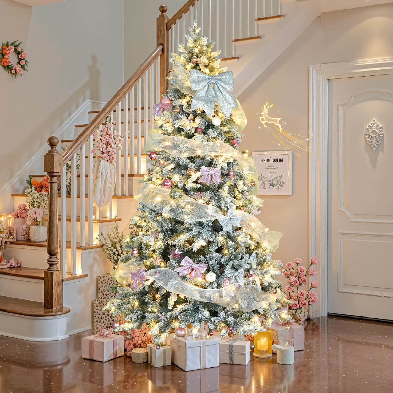 Bobkid WHITE SNOW Pre-Lit LED Spinning Christmas Tree