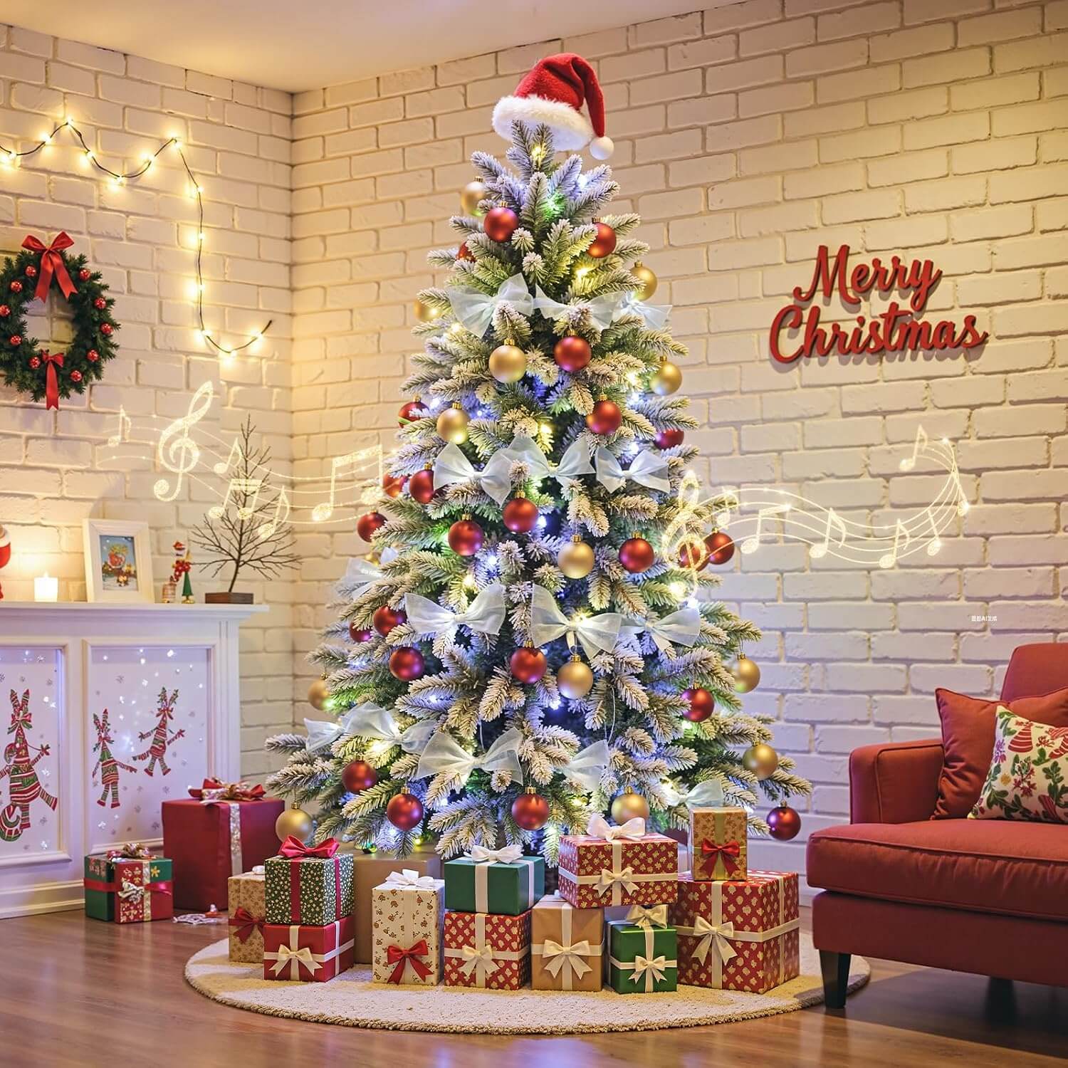 Bobkid WHITE SNOW Pre-Lit LED Spinning Christmas Tree