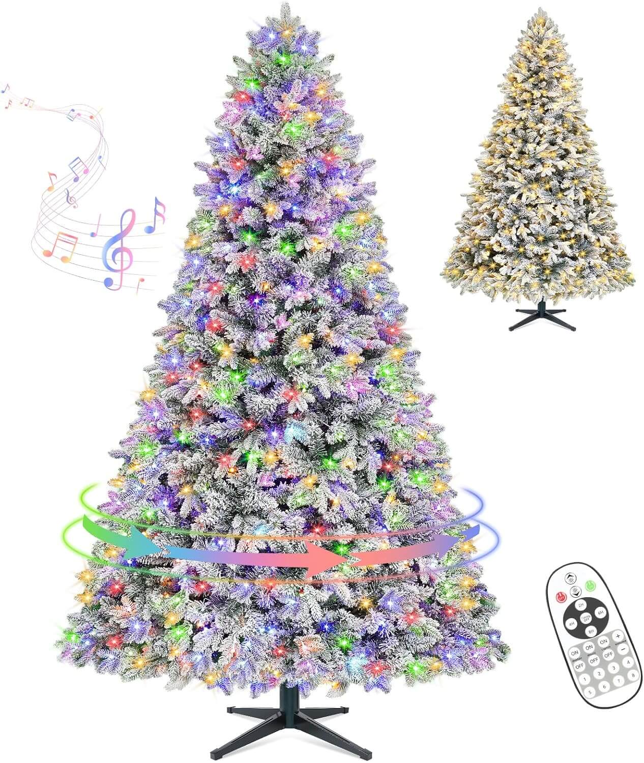 Bobkid WHITE SNOW Pre-Lit LED Spinning Christmas Tree