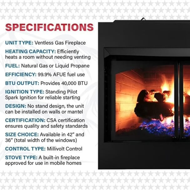 Buck NV 42ZCBBXL 42" Zero Clearance Builders Firebox, EmberVision 200 Logs