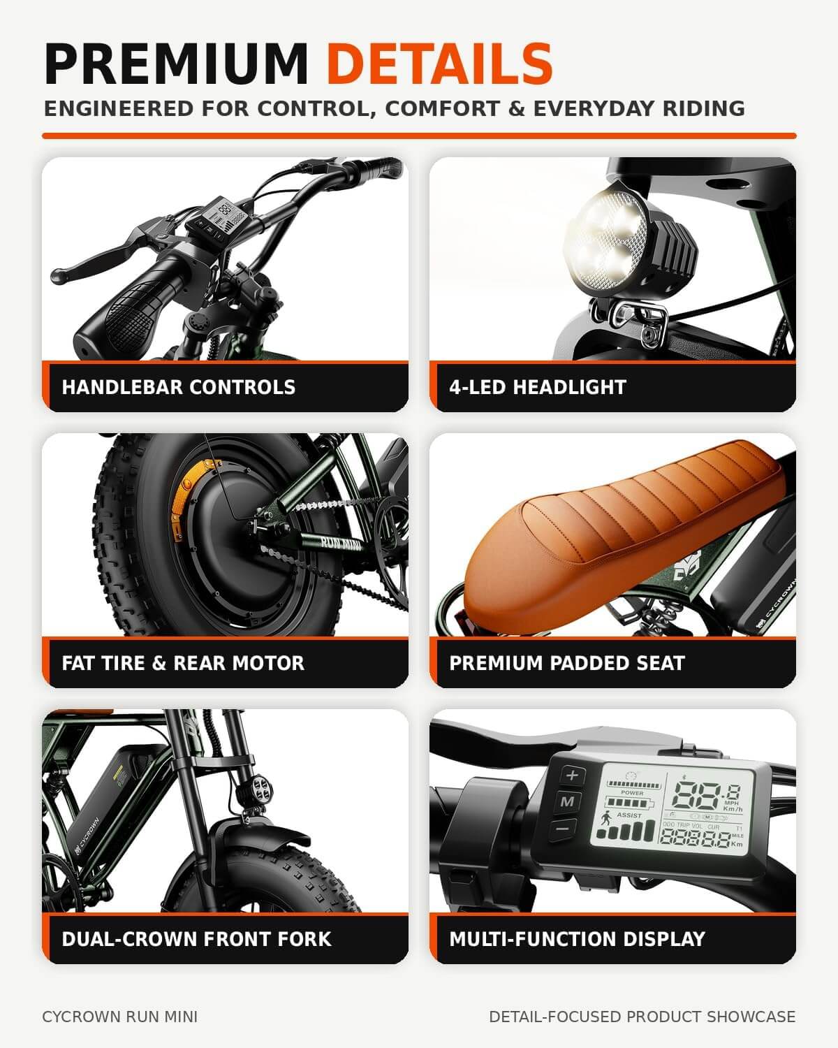 CYCROWN RUNMINI 750W 16" Fat Tire Electric Bike Moped