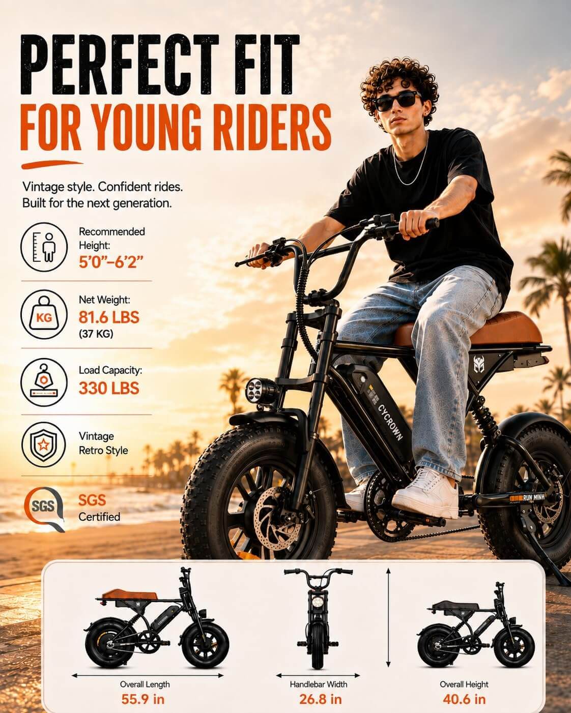 CYCROWN RUNMINI 750W 16" Fat Tire Electric Bike Moped