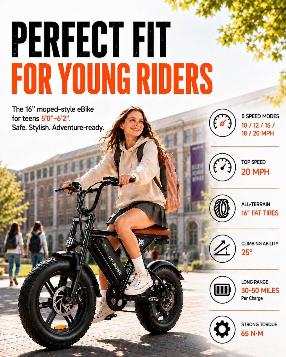CYCROWN RUNMINI 750W 16" Fat Tire Electric Bike Moped