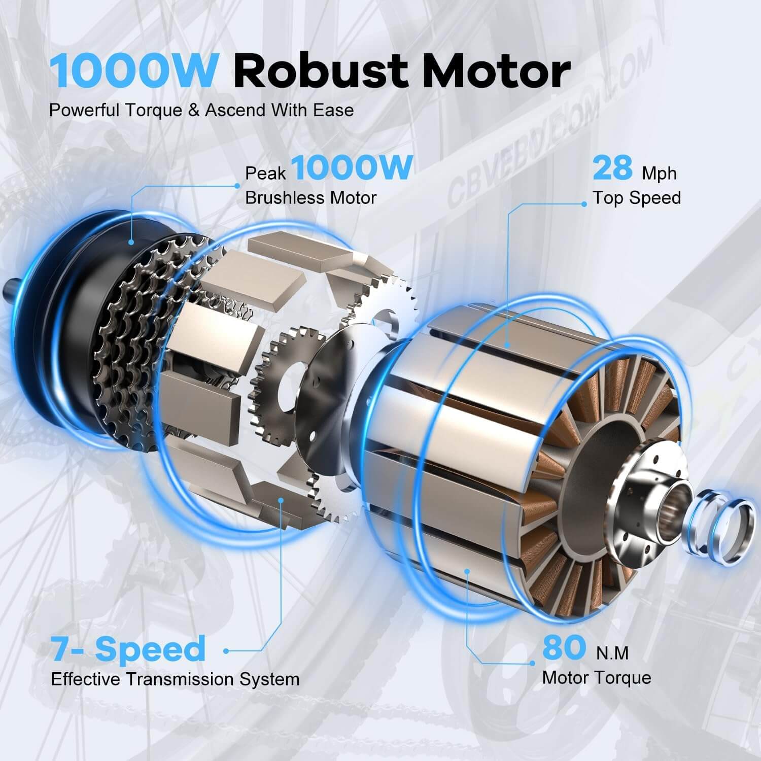 Cybervelo 1000W 48V 26" 7 Speed Suspension Step-Through Electric Bike