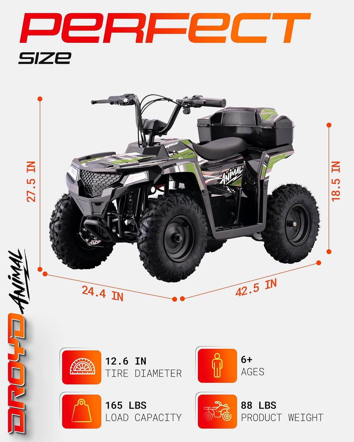 Droyd ANIMAL 500W 36V Dual Suspension Kids' Electric All-Terrain Vehicle ATV