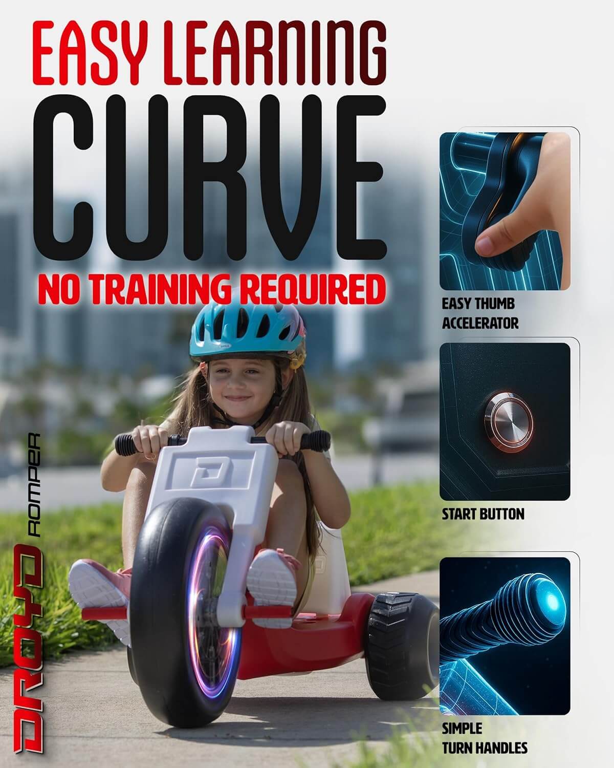 Droyd Romper Kids' Electric Tricycle, Parental Speed Control, LED Lights