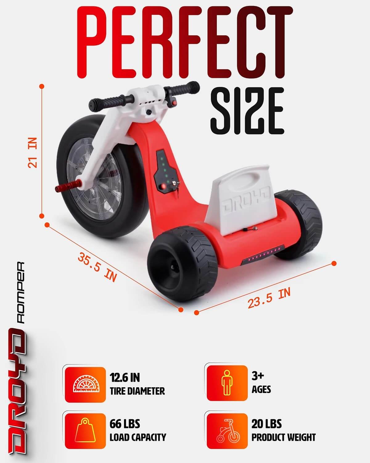 Droyd Romper Kids' Electric Tricycle, Parental Speed Control, LED Lights