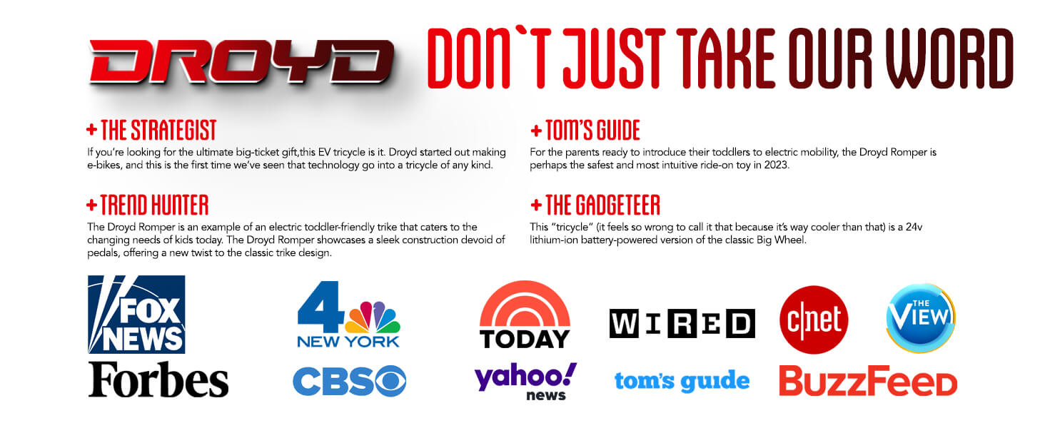 Droyd Romper Kids' Electric Tricycle, Parental Speed Control, LED Lights