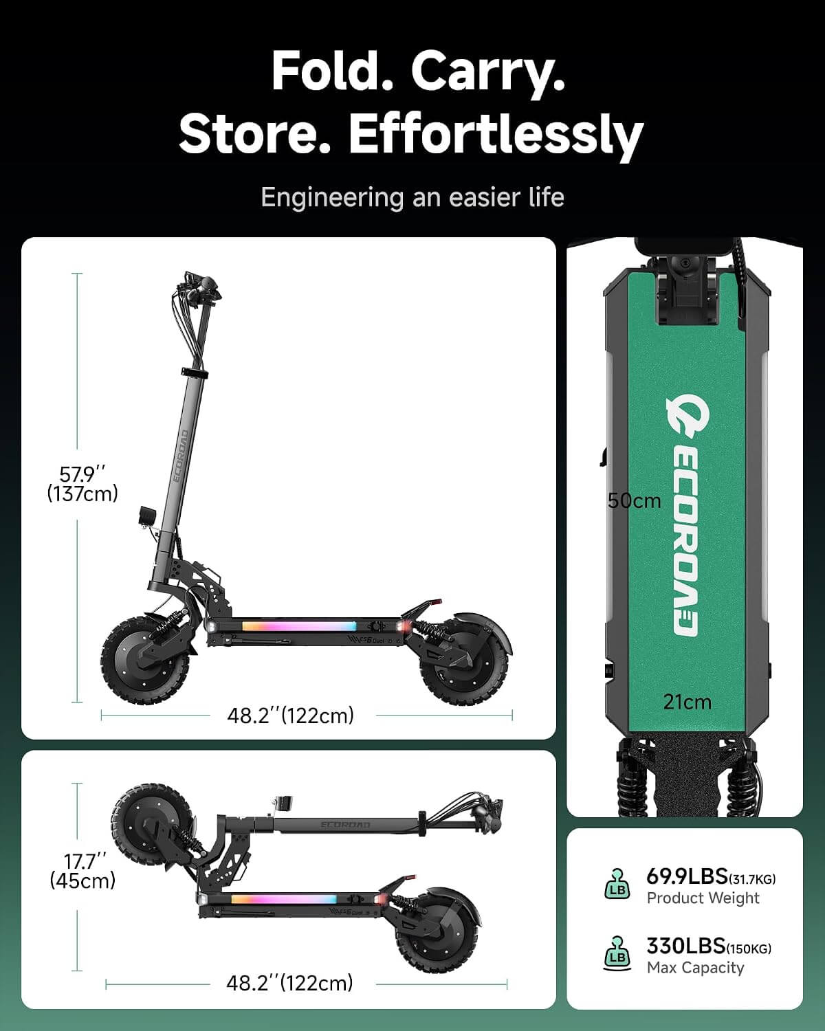 ECOROAD ES6 DUAL 1000W*2 Heavy Duty Folding Electric Scooter