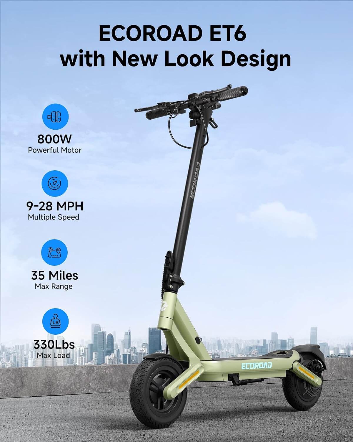 ECOROAD ET6 800W Folding Electric Scooter