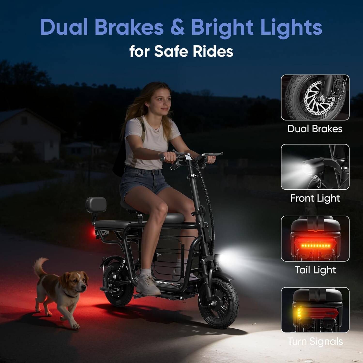 EILLEO US12 48V Electric Scooter, 3 Seats, Extra Cargo for Pets