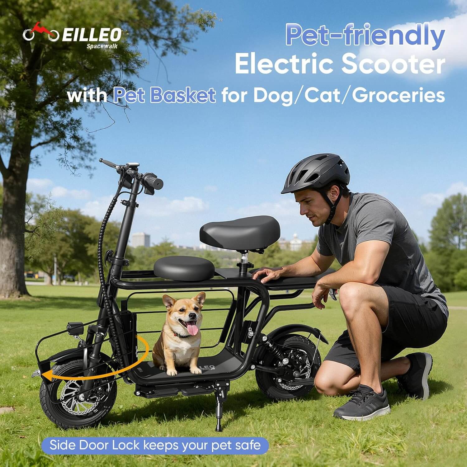 EILLEO US12 48V Electric Scooter, 3 Seats, Extra Cargo for Pets
