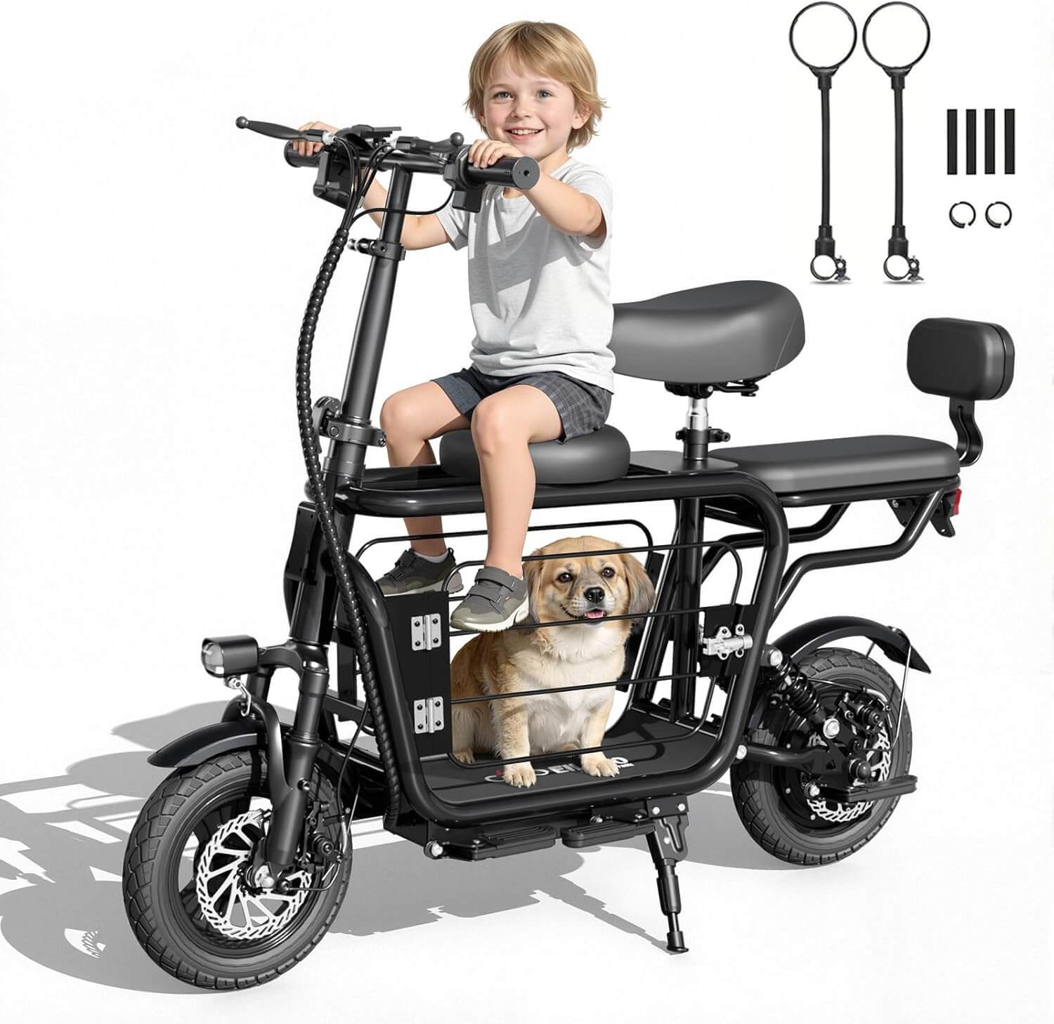 EILLEO US12 48V Electric Scooter, 3 Seats, Extra Cargo for Pets