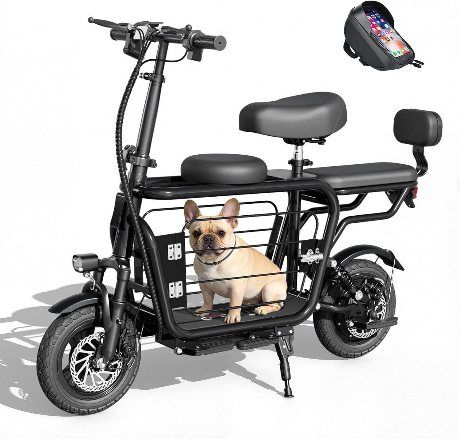 EILLEO US12 48V Electric Scooter, 3 Seats, Extra Cargo for Pets