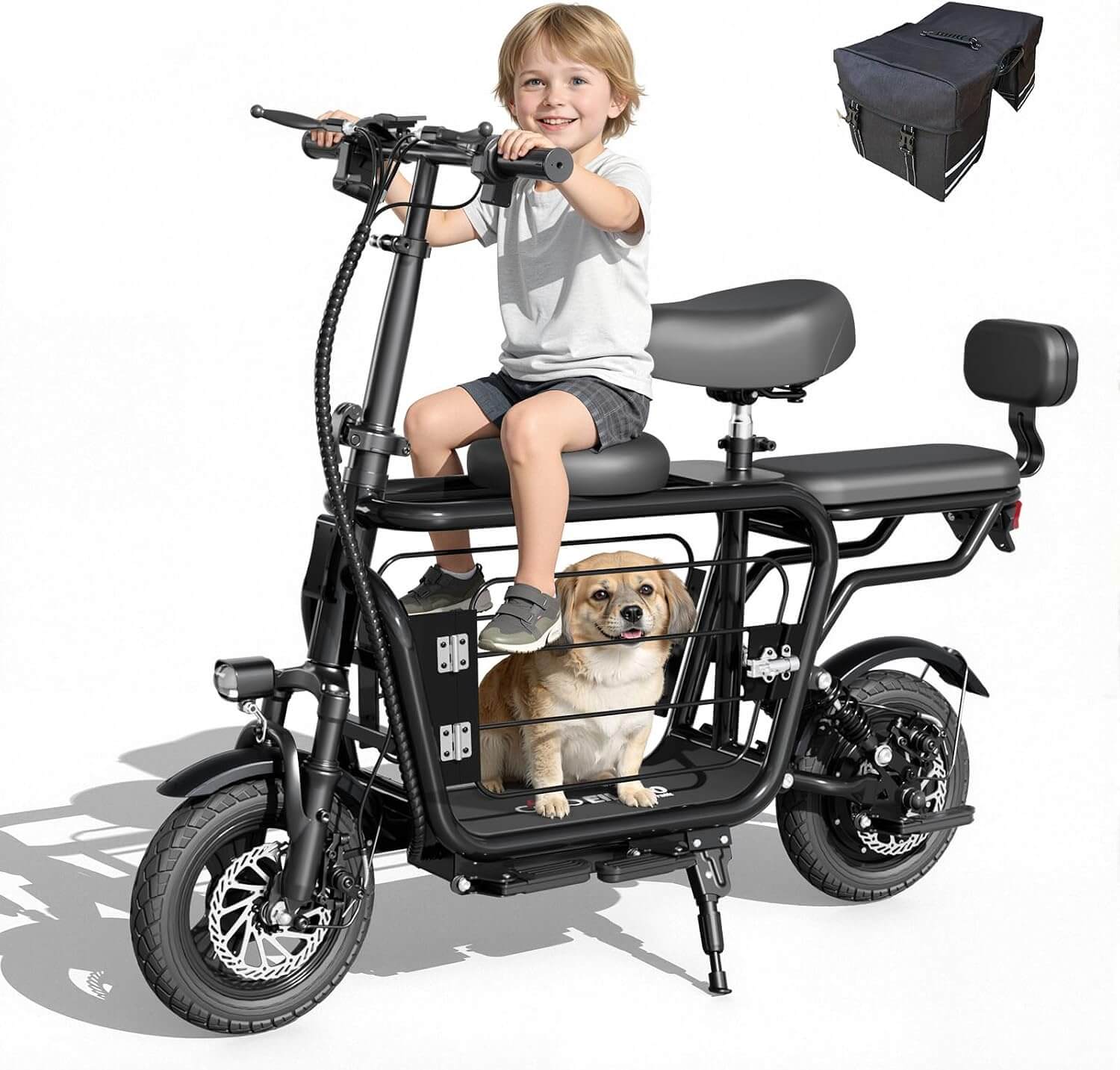 EILLEO US12 48V Electric Scooter, 3 Seats, Extra Cargo for Pets