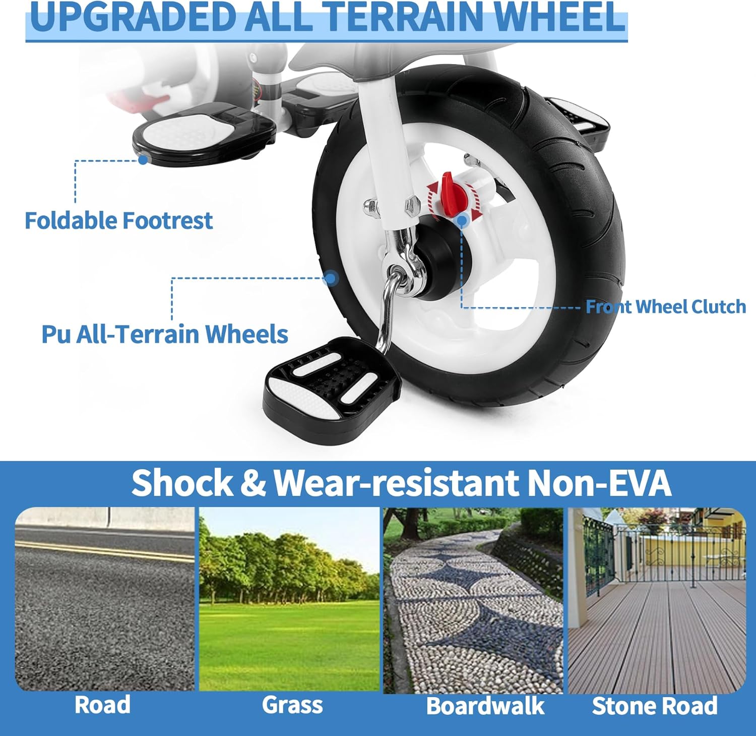 EOOWOY 6-In-1 Kids' Baby Tricycle, Canopy & Storage, Dual Brakes