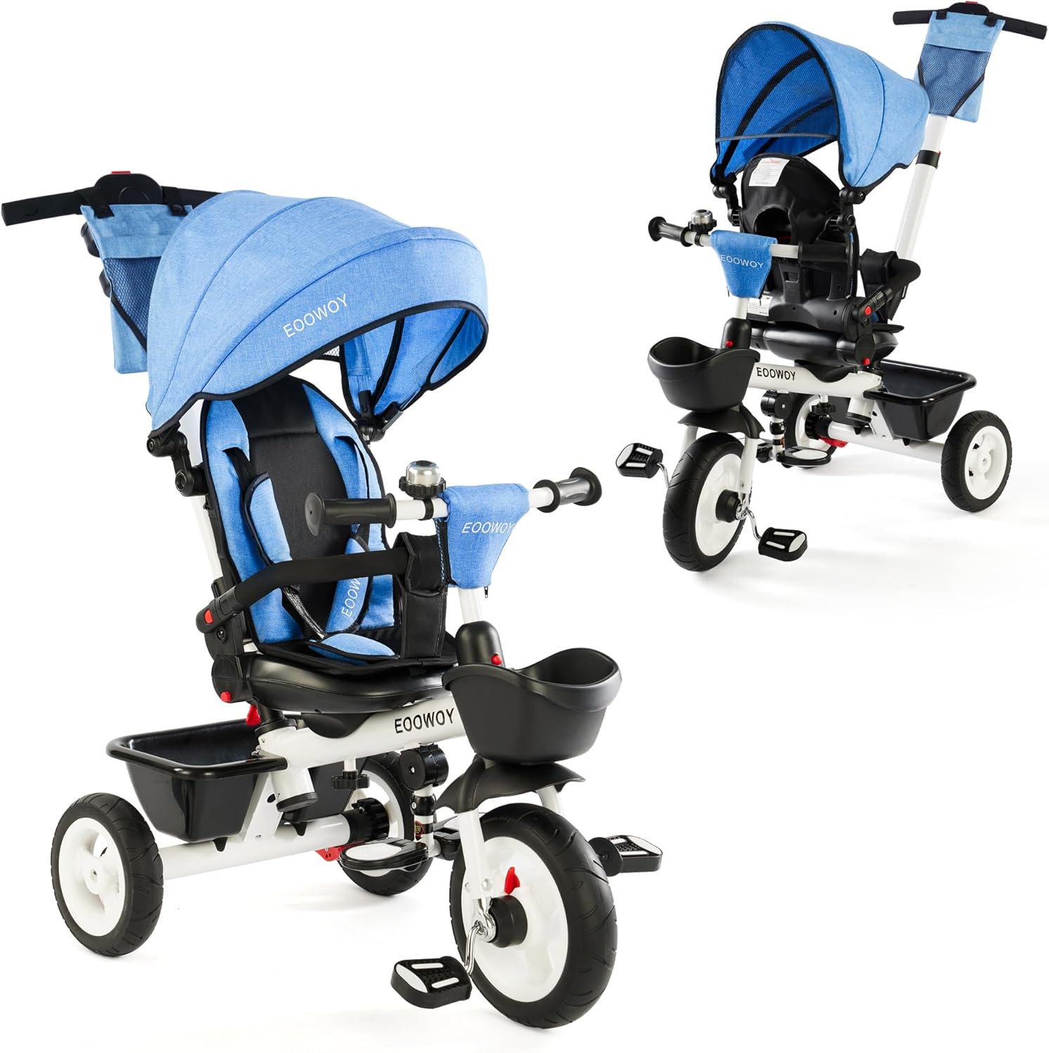 EOOWOY 6-In-1 Kids' Baby Tricycle, Canopy & Storage, Dual Brakes