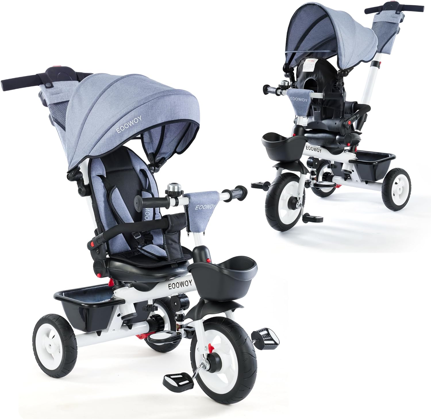 EOOWOY 6-In-1 Kids' Baby Tricycle, Canopy & Storage, Dual Brakes