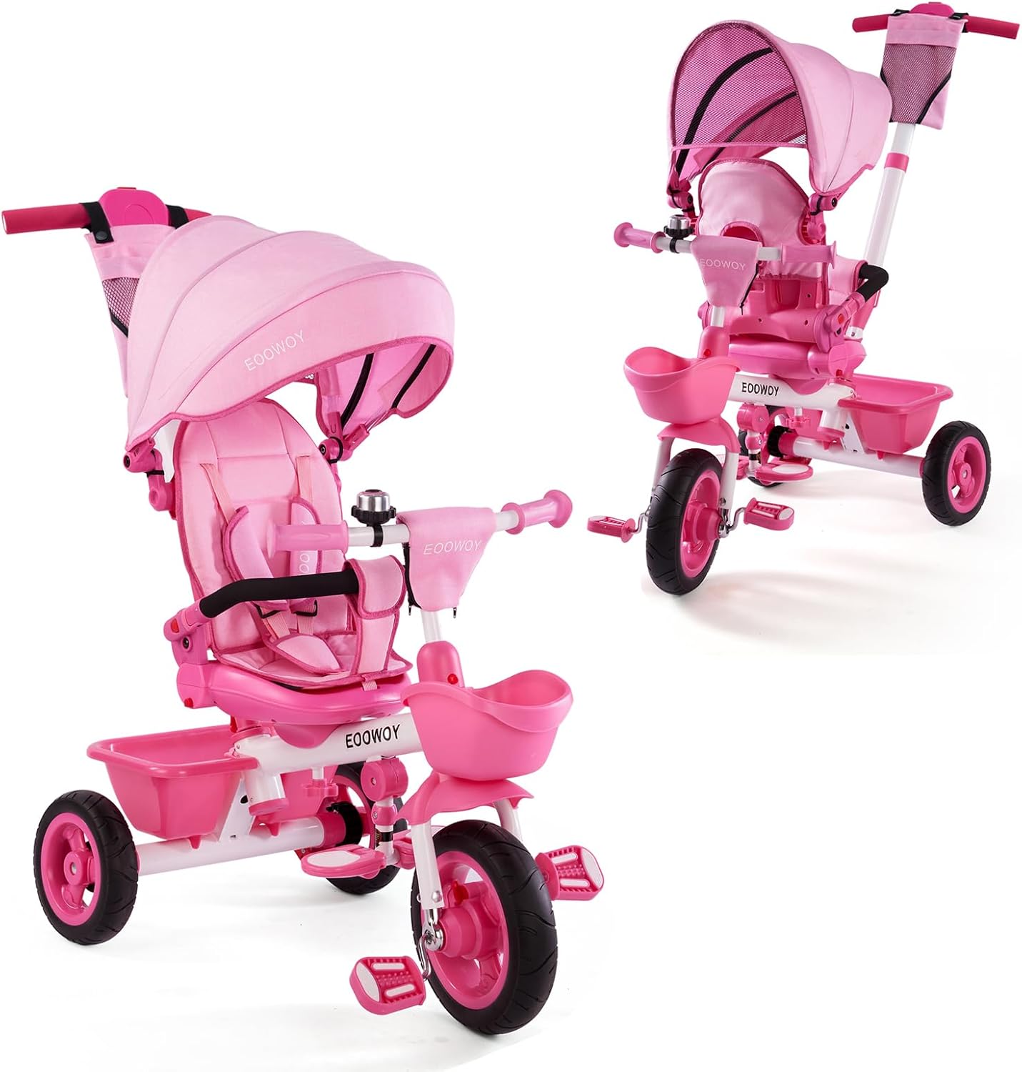 EOOWOY 6-In-1 Kids' Baby Tricycle, Canopy & Storage, Dual Brakes