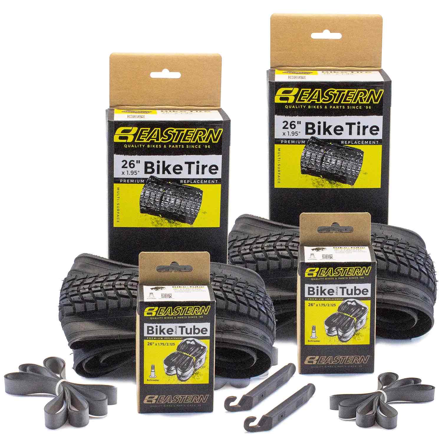 Eastern Bikes 26" PREMIUM TIRE & TUBE REPAIR KIT, Schrader Valve, 2 Pack