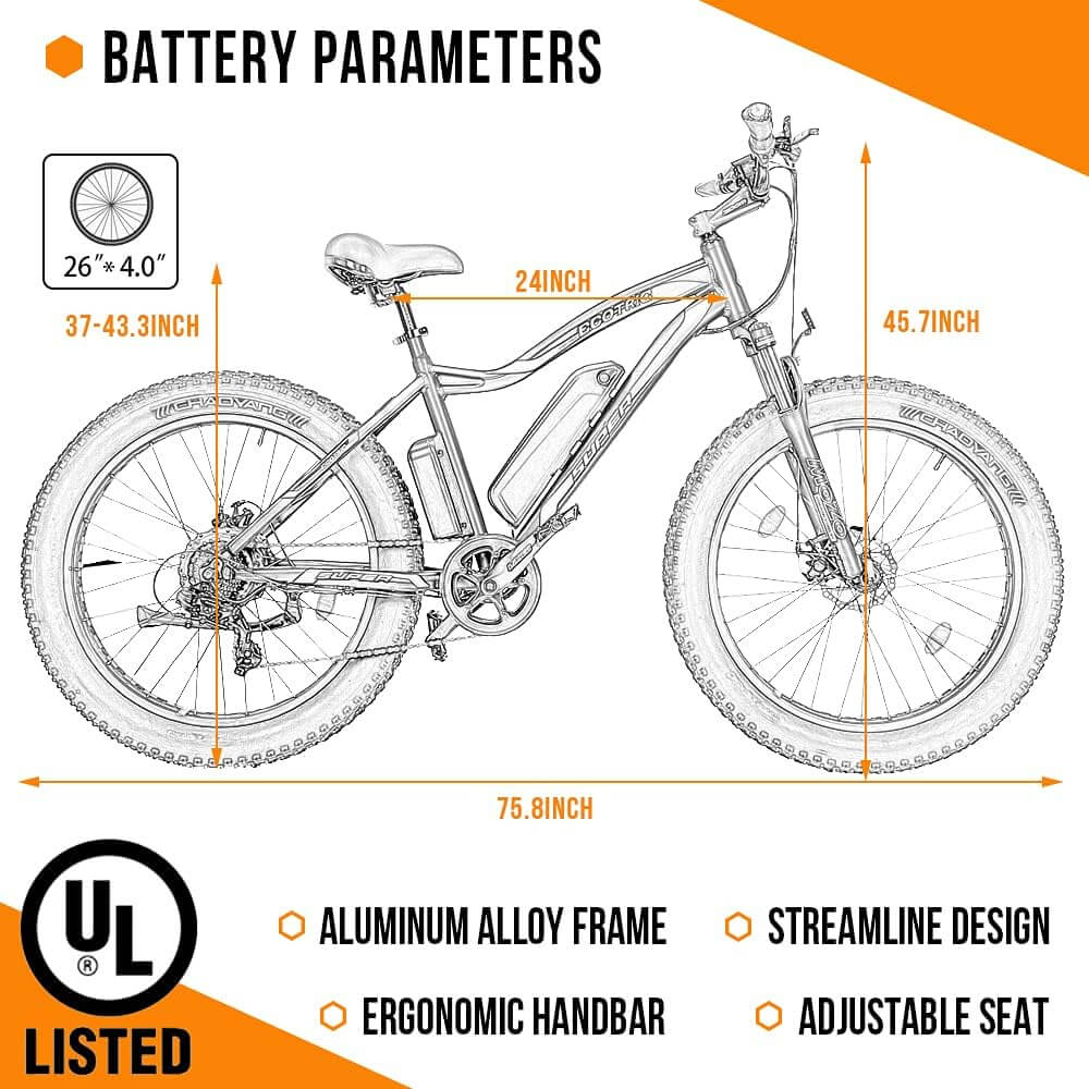 2024 Ecotric ROCKET UL Certified 500W 36V Suspension Beach Snow Fat Tire Electric Bike