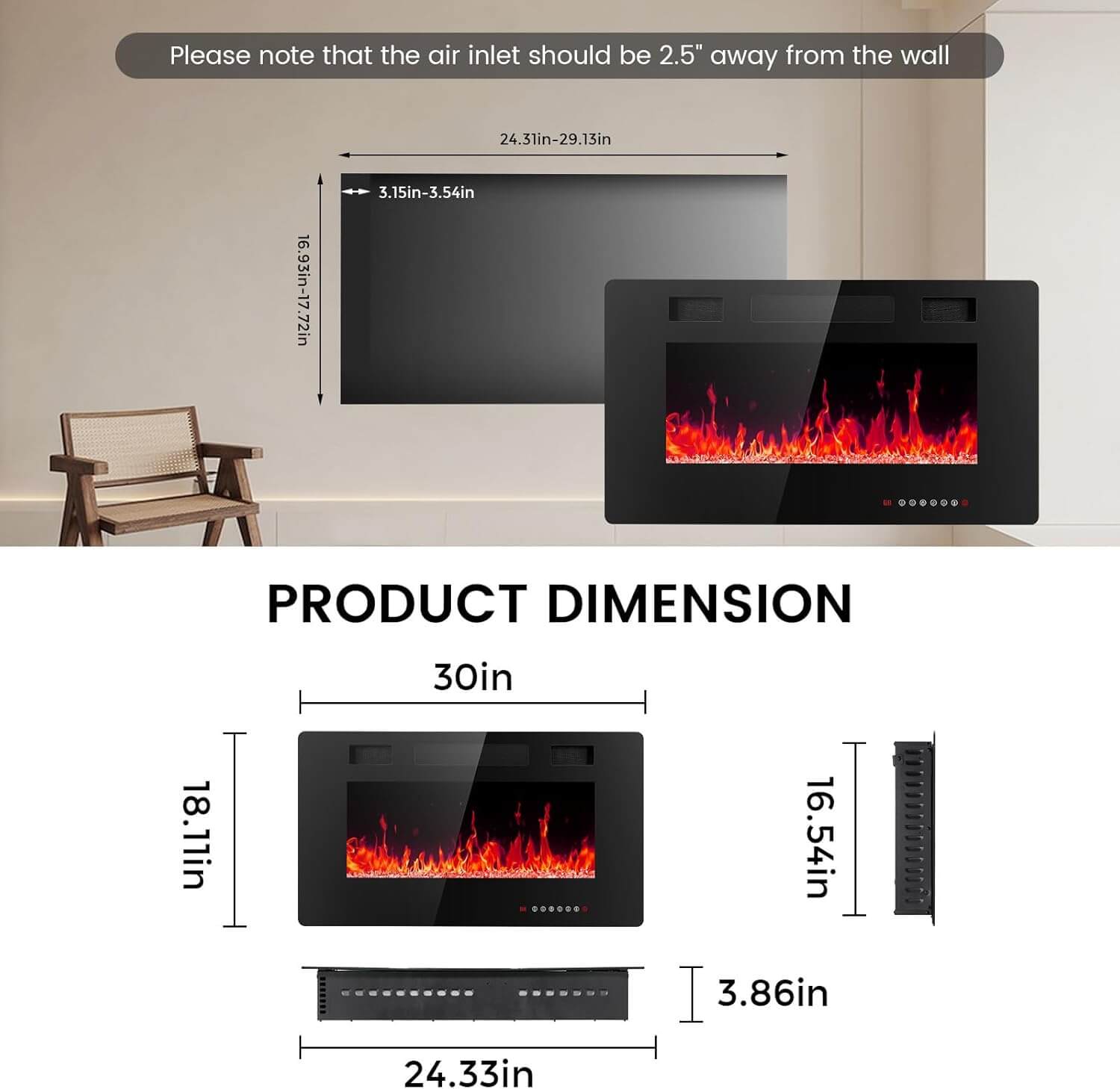 Electactic Recessed/Wall Mounted Electric Fireplace