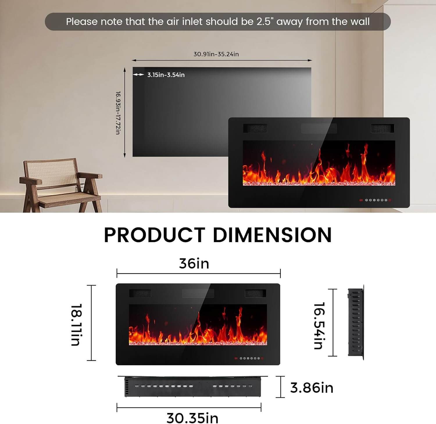 Electactic Recessed/Wall Mounted Electric Fireplace