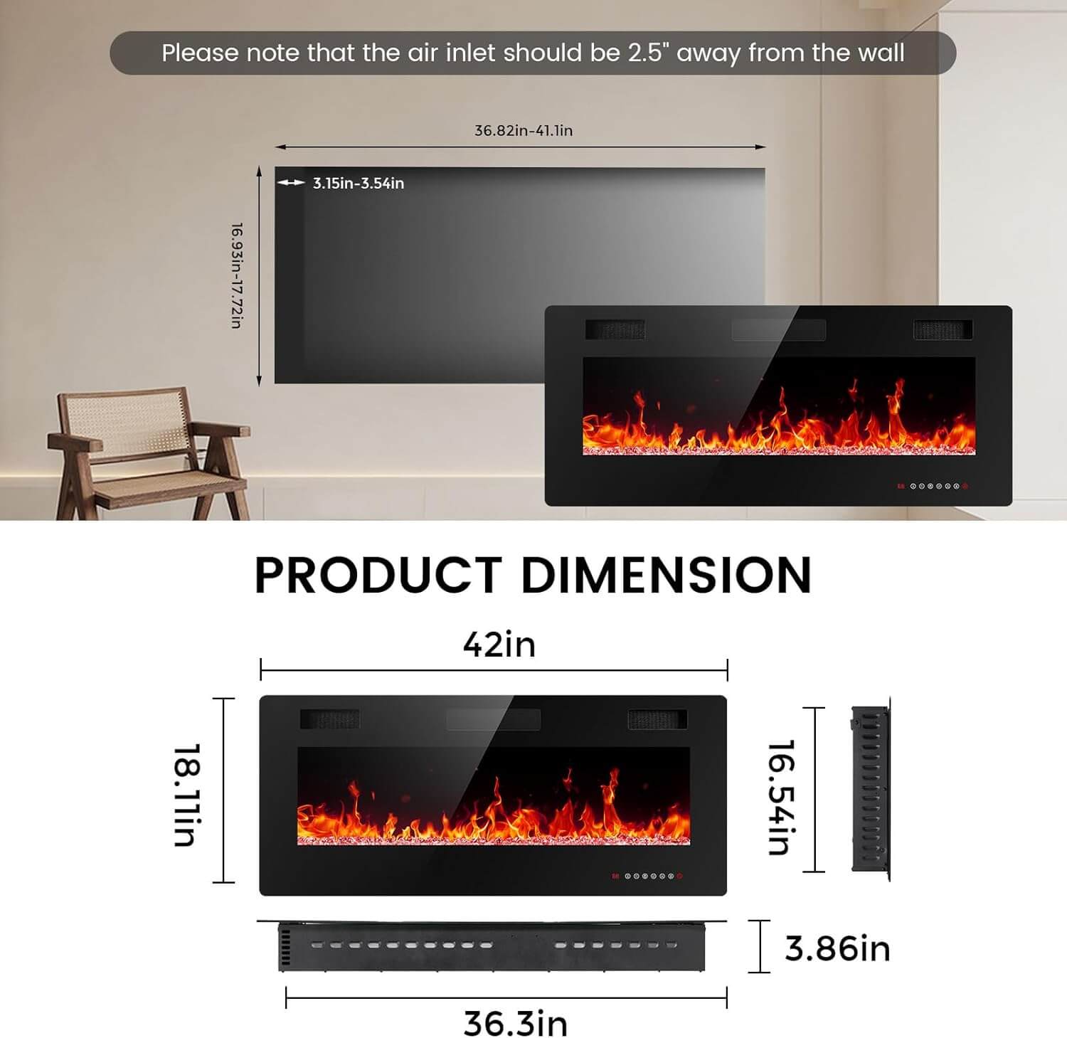Electactic Recessed/Wall Mounted Electric Fireplace